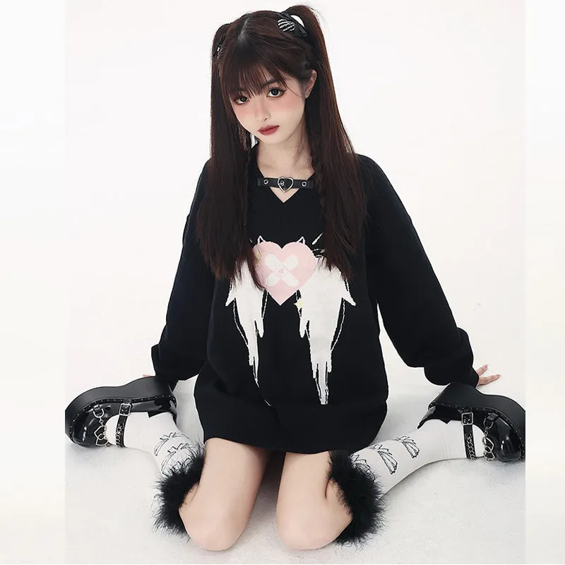 Sweet Cool Style Black Loose All-match Sweater