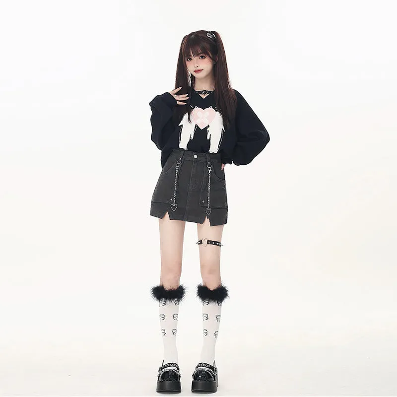 Sweet Cool Style Black Loose All-match Sweater