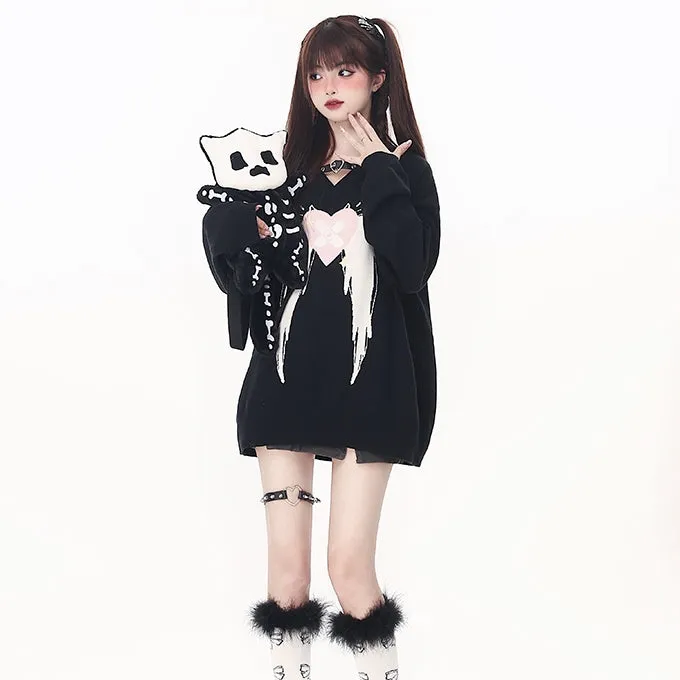 Sweet Cool Style Black Loose All-match Sweater