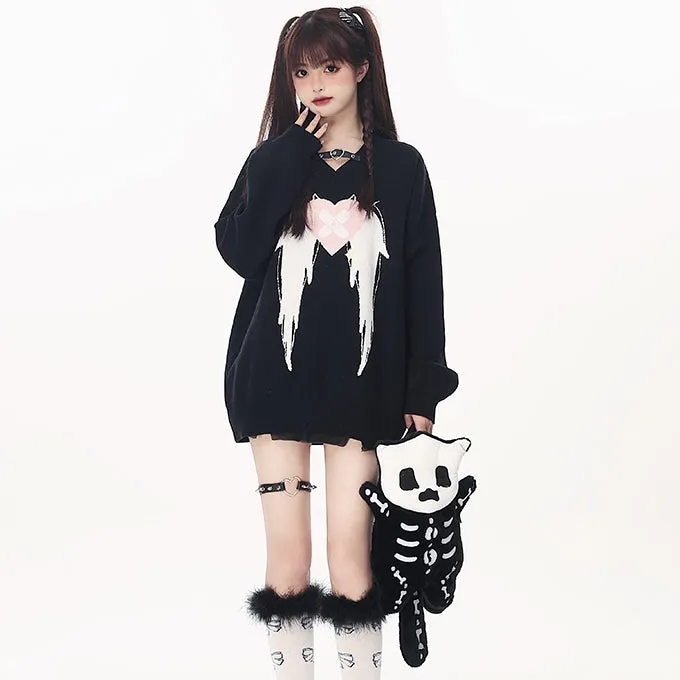Sweet Cool Style Black Loose All-match Sweater