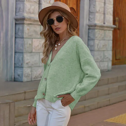TastyHottie - Button Up V-Neck Long Sleeve Sweater Cardigan