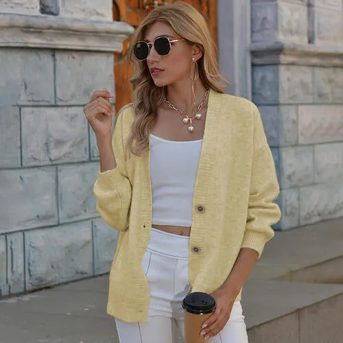 TastyHottie - Button Up V-Neck Long Sleeve Sweater Cardigan