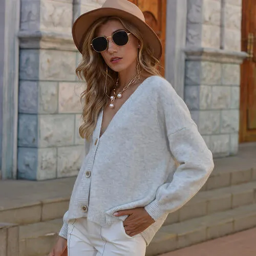 TastyHottie - Button Up V-Neck Long Sleeve Sweater Cardigan