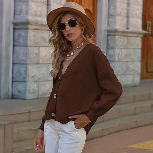 TastyHottie - Button Up V-Neck Long Sleeve Sweater Cardigan