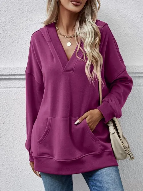TastyHottie - V-Neck Drop Shoulder Long Sleeve Hoodie