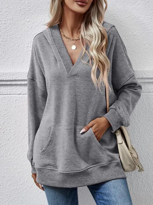 TastyHottie - V-Neck Drop Shoulder Long Sleeve Hoodie
