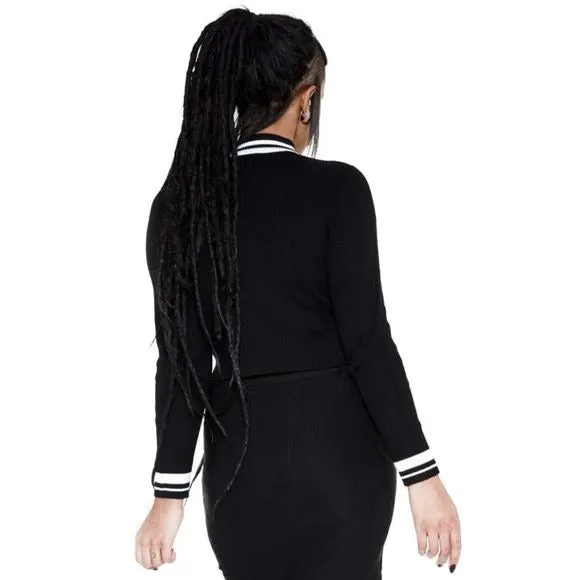 Wretched Sweater | Black Cotton White Contrast Skull Embroidery Zip